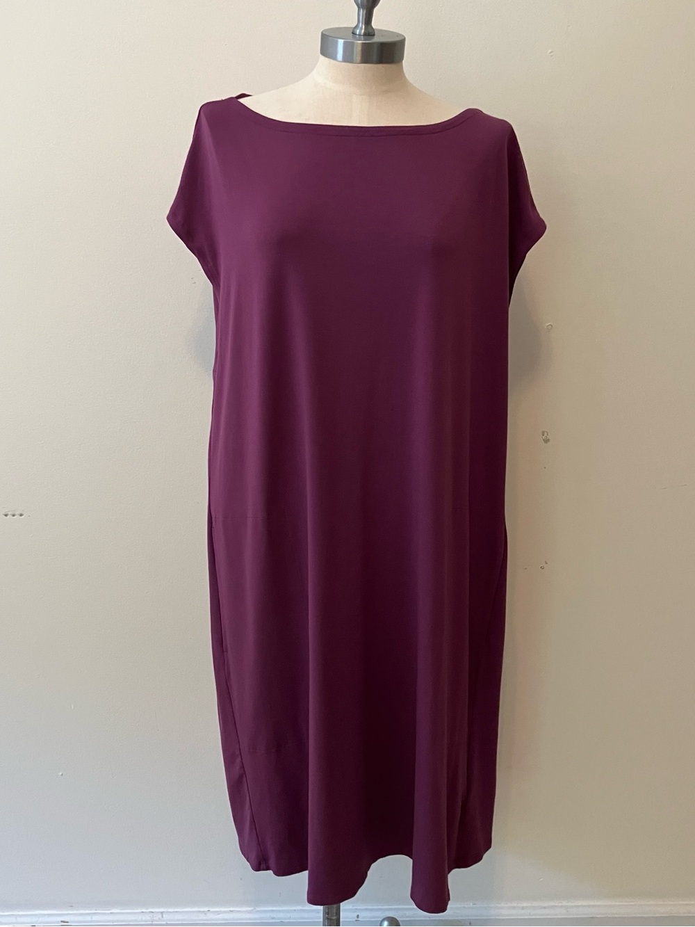 Eileen Fisher T-shirt Dress XL Women Purple Bateau Cap Sleeve Viscose Stretch